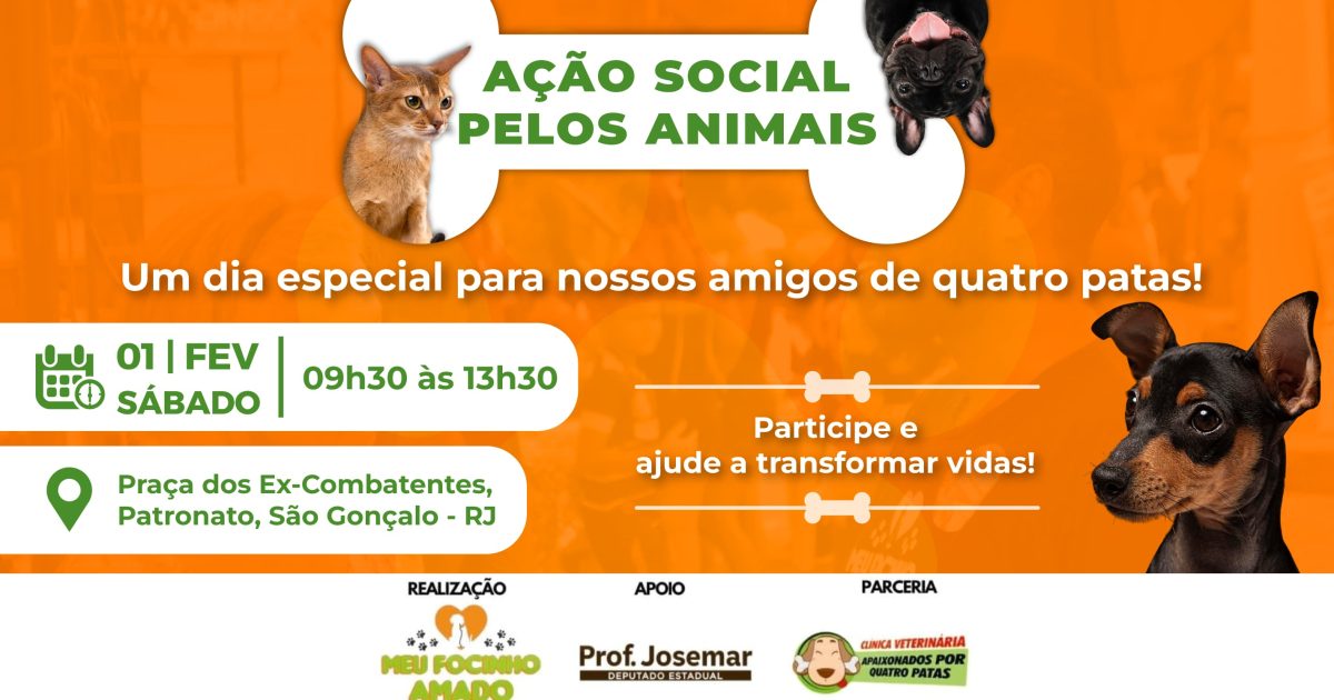 SÁBADO que vem, dia 1º fevereiro: Ação pelos animais em São Gonçalo